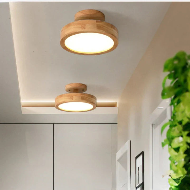 Brightlux - Scandinavian Round Wooden Ceiling Lamp Noxord