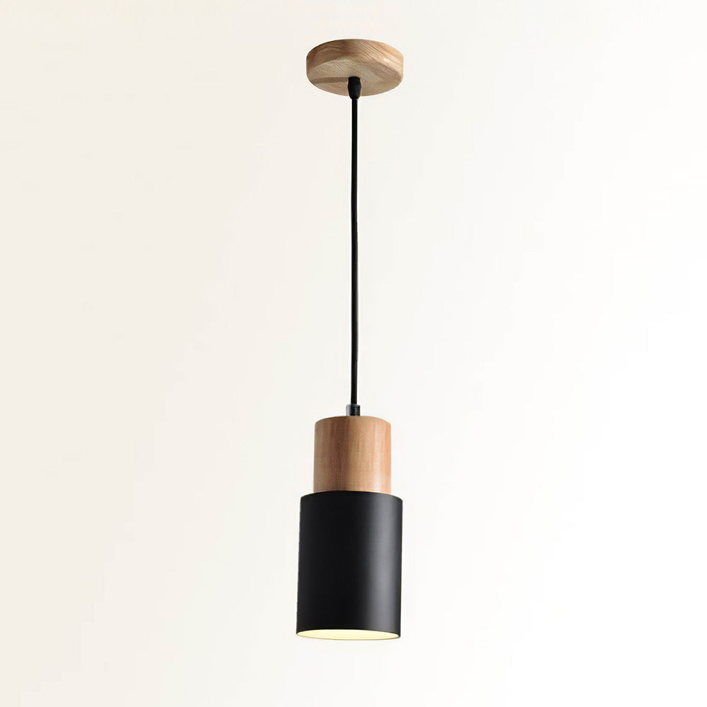 Modern Wood & Black Pendant Lamp Noxord