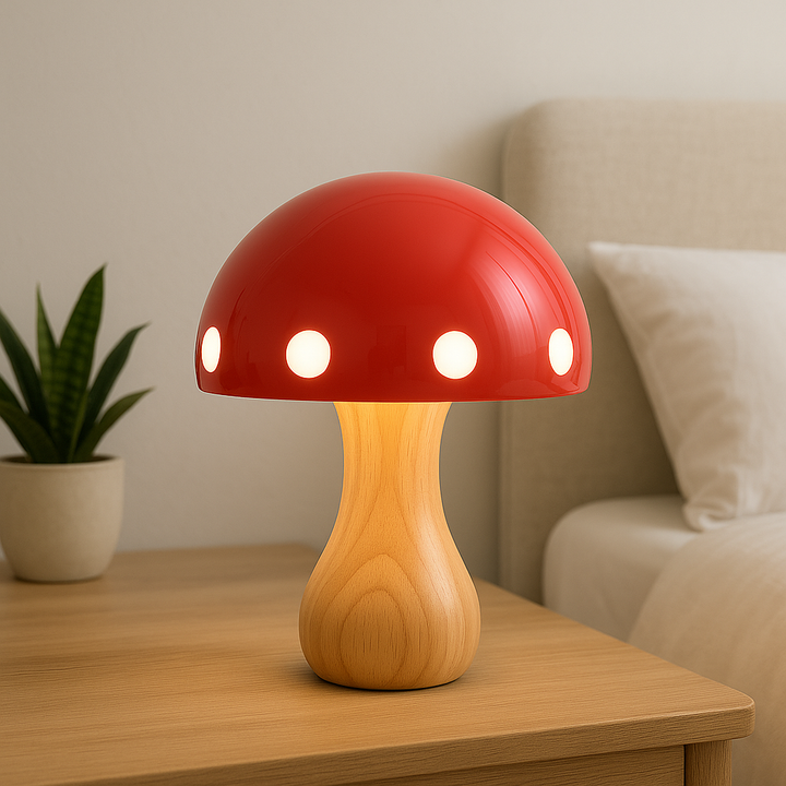 Modern LED Mushroom Table Lamp – Elegant Accent for Dining Room and Bar, Wood, Resin, Iron, 30 cm Height | Kalsten