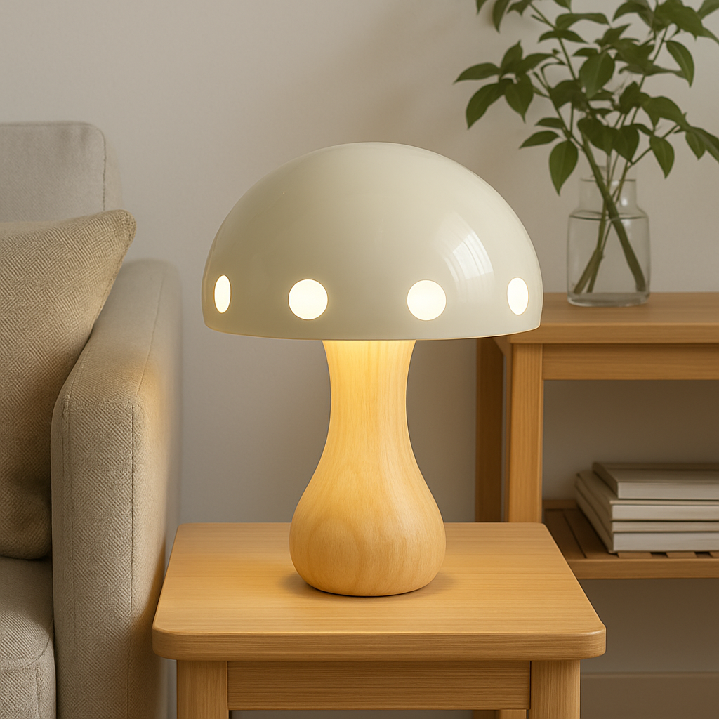 Modern LED Mushroom Table Lamp – Elegant Accent for Dining Room and Bar, Wood, Resin, Iron, 30 cm Height | Kalsten