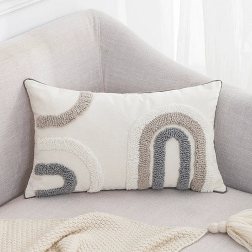 U-Shape Tufted Cushion Cover in Gray and White – Soft Cotton Blend Sofa and Couch Cushion Covers
