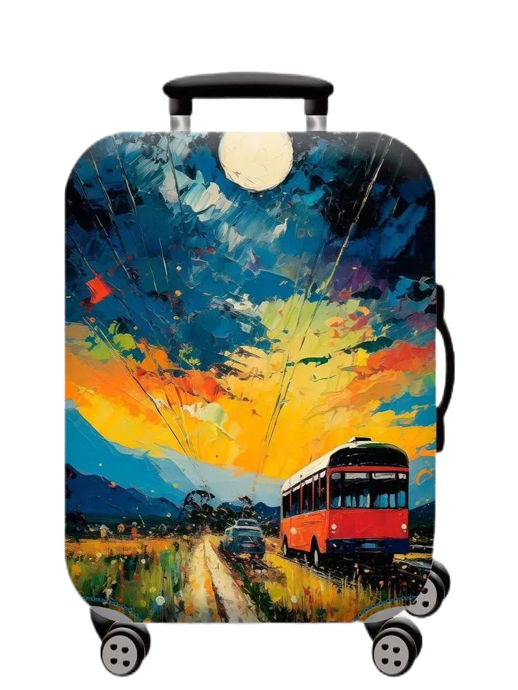Unisex hard-shell cabin trolley with vintage travel illustration, 360° swivel wheels and telescopic handle Kalsten