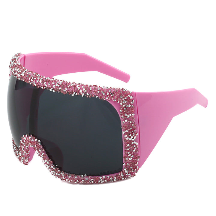 Women's Sporty Oversized Sunglasses with Rhinestone Embellishments Kalsten