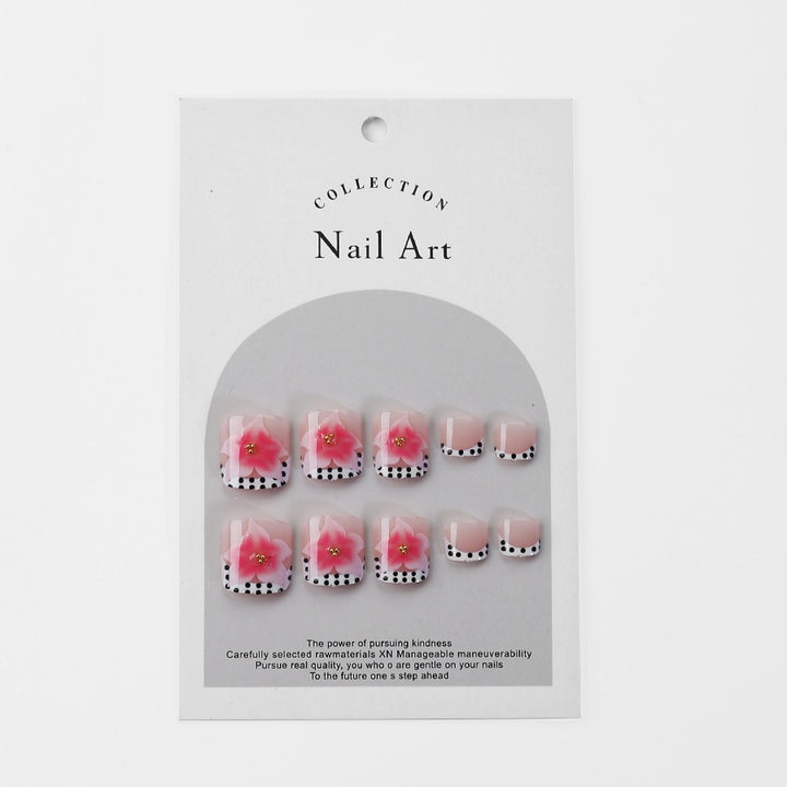 Artificial nail set with elegant flower and dot design Kalsten