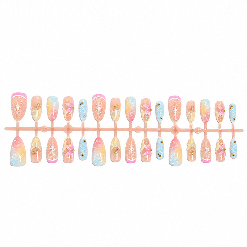 Artificial nail set with elegant floral design and glitter accents Kalsten