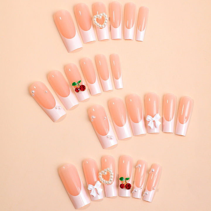 Artificial nail set with elegant 3D decorations and pearl accents Kalsten