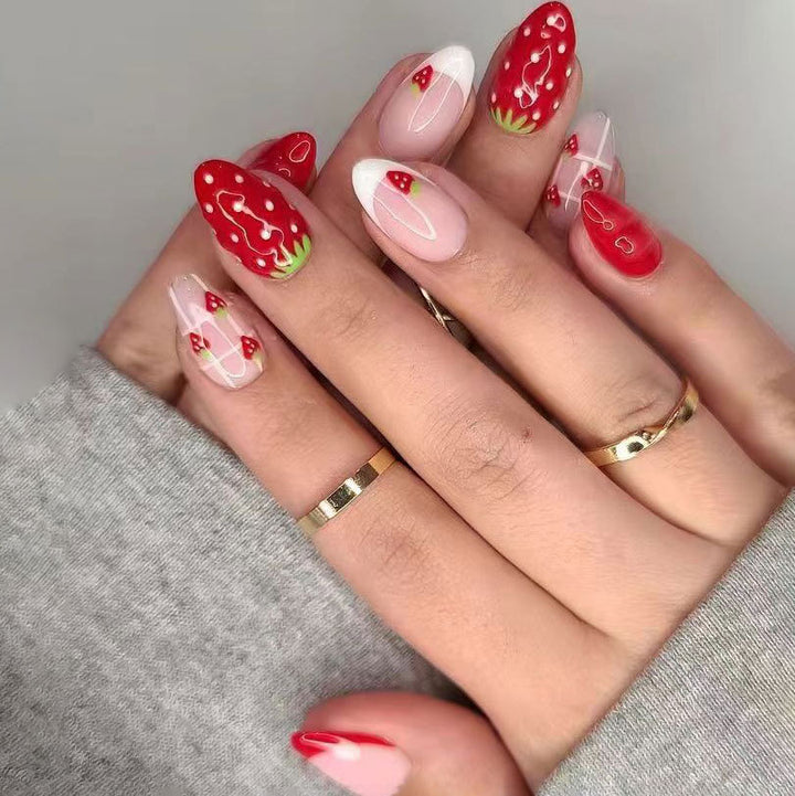 Strawberry-Themed Nail Art
