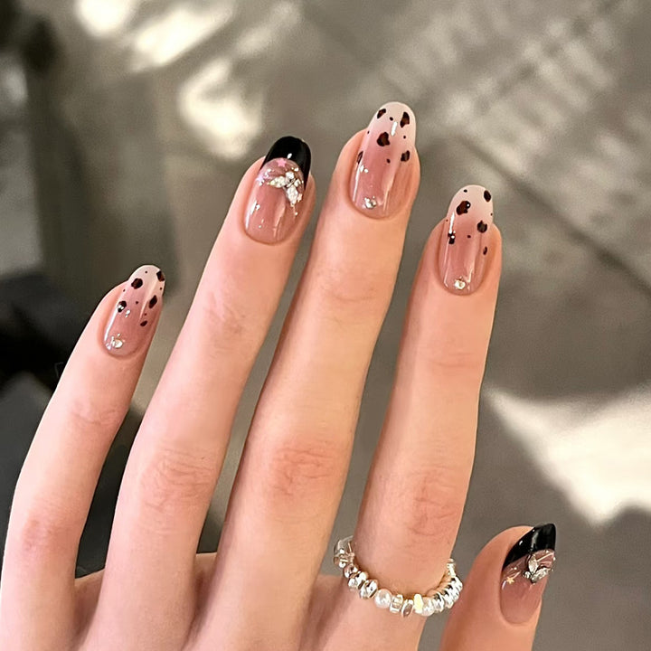 Artistic Press-On Nail Set with Floral and Rhinestone Accents Kalsten