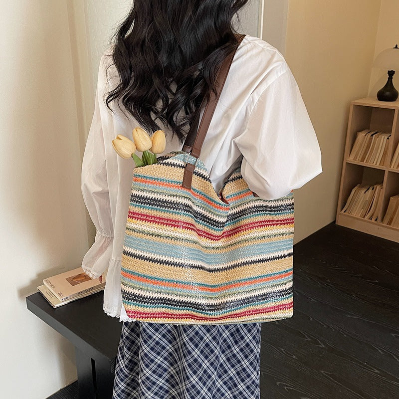 Striped Handwoven Beach Tote
