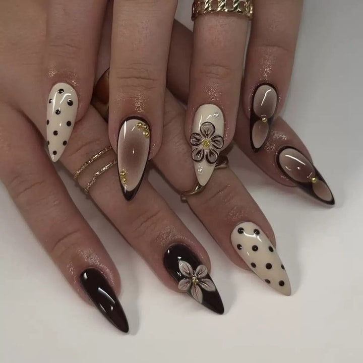 Creative artificial nails with elegant 3D flower accents Kalsten
