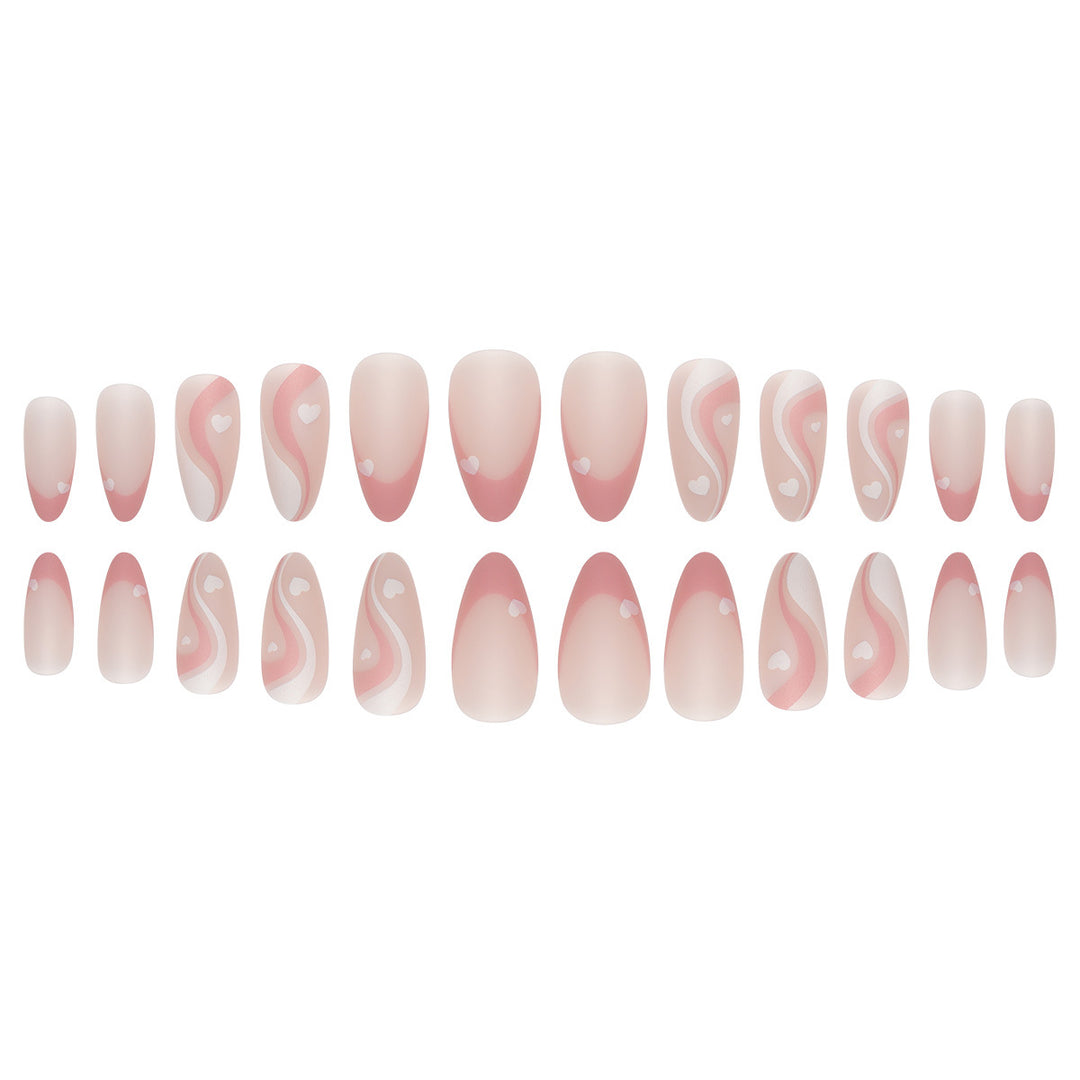 Elegant Stiletto Press-On Nails with Heart and Wave Design Kalsten