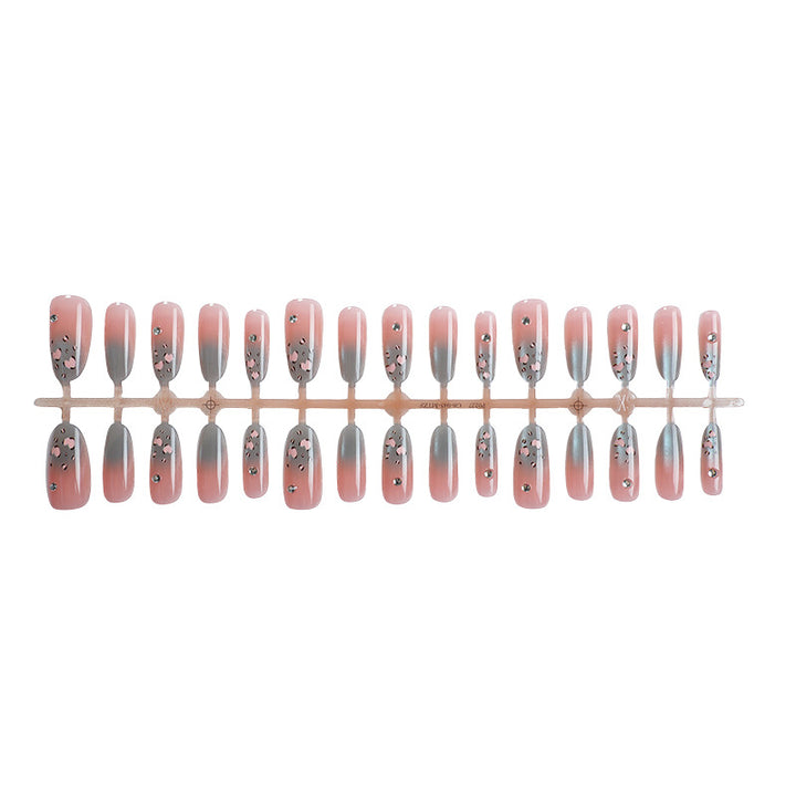 Artistic Press-On Nail Set with Floral and Silver Design