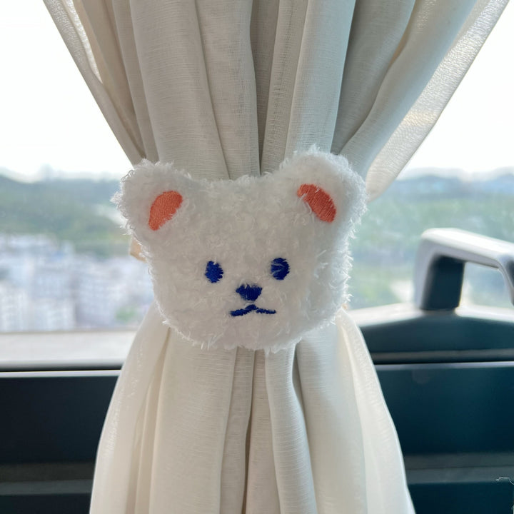 Plush Bear Curtain Tieback with Elastic Loop and Soft Teddy Face
