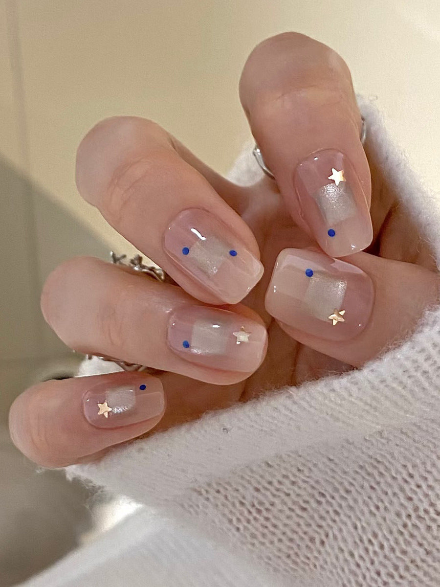Elegant Press-On Nail Art Set with Star and Dot Designs Kalsten