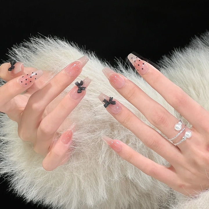 Artistic Long Stiletto Press-On Nails with Bow Accents Kalsten