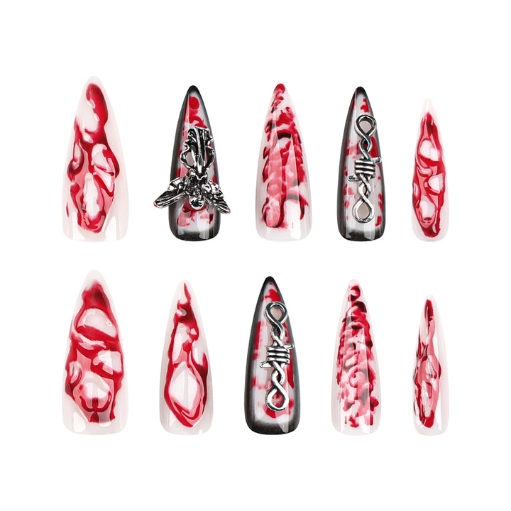 Artistic stiletto nails with blood and 3D design Kalsten