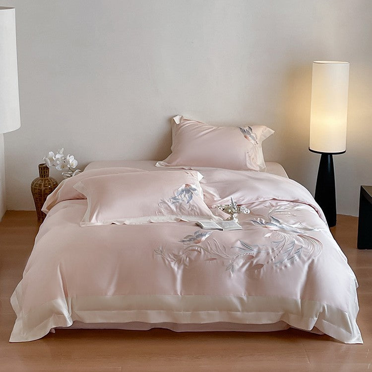 Luxurious embroidered satin bedding set with silky soft finish