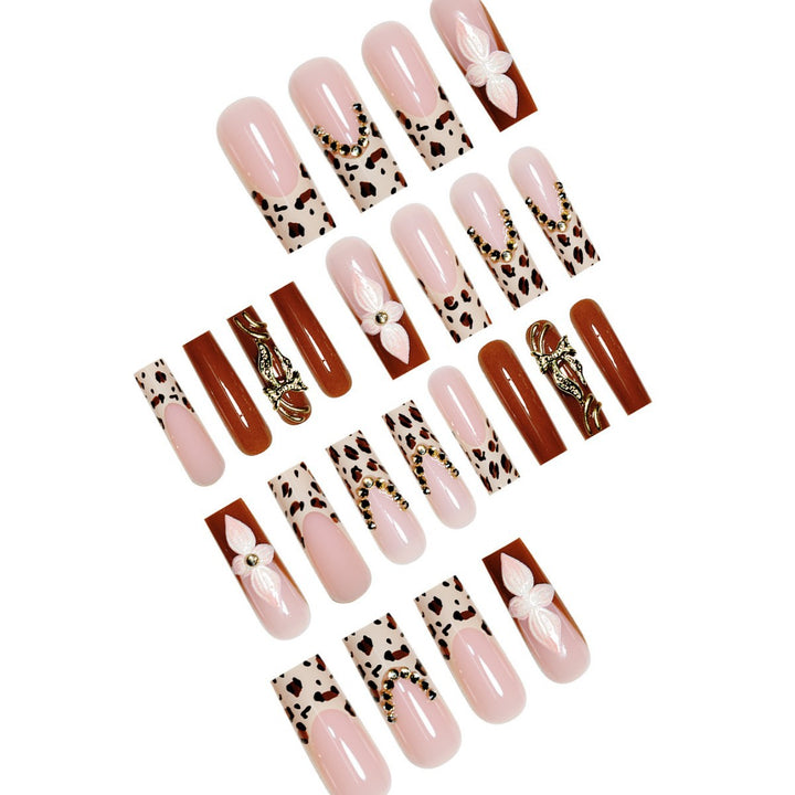 Artistic Long Press-On Nail Extensions with Elegant Floral Design Kalsten