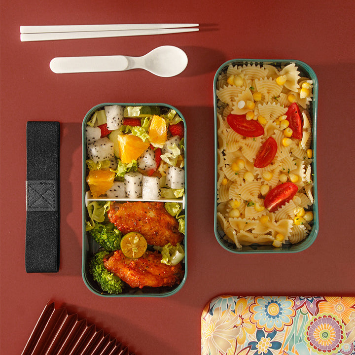 Vibrant Dual-Layered Bento Lunch Box with Secure Strap
