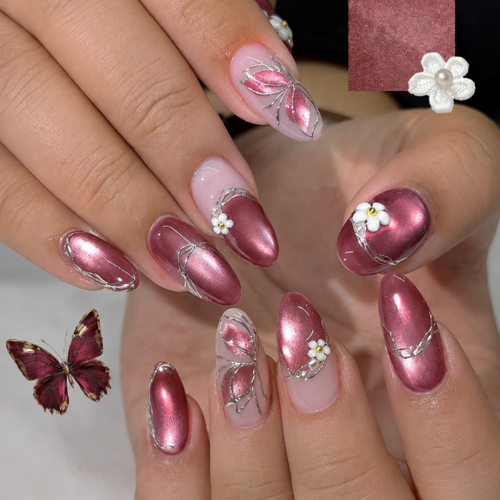Decorative Press-On Nail Art with Floral Accents kalsten