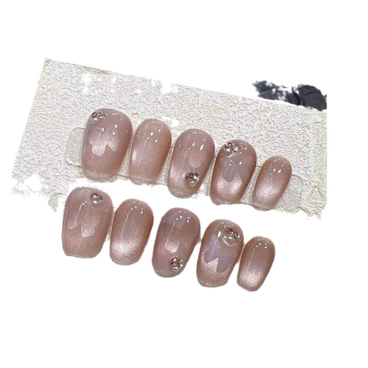 Elegant Press-On Nail Set with Rhinestone Details Kalsten