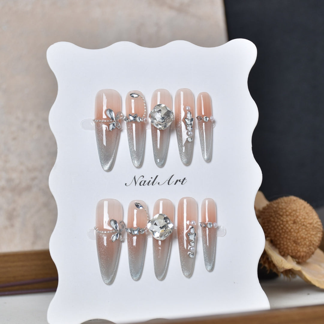 Decorative Crystal-Embellished Long Stiletto Press-On Nails Kalsten