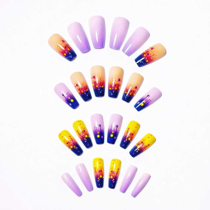 Artificial nails with vibrant gradient and splash pattern Kalsten