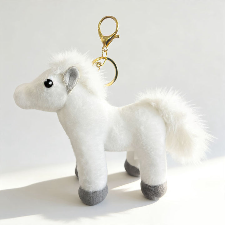 Plush Pony Keychain Bag Charm with Faux-Fur Mane and Metal Lobster Clasp Kalsten