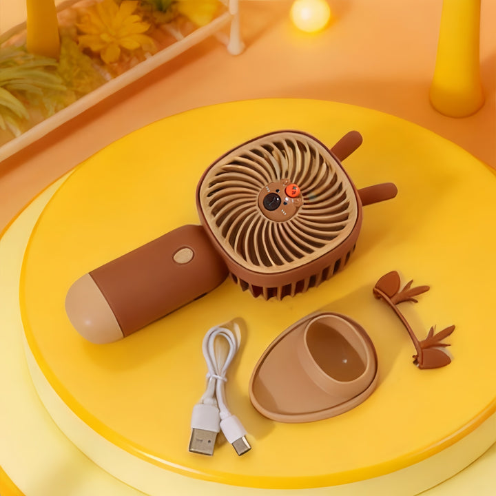Unisex portable hand fan with bear motif and charging station Kalsten