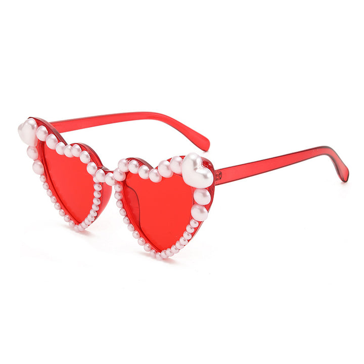 Heart-Shaped Pearl Accented Sunglasses