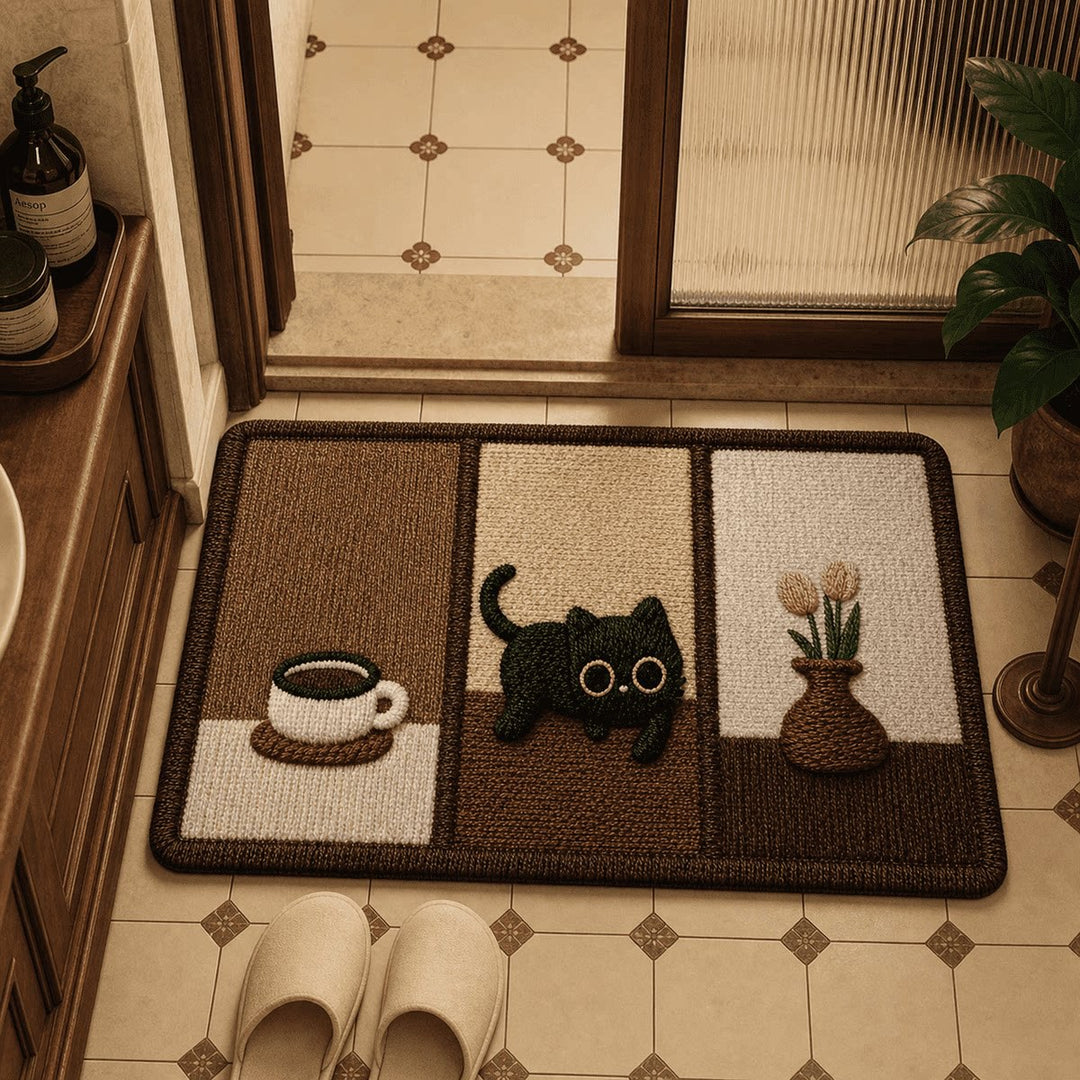 Playful Cartoon Cat-Themed Bath Mat