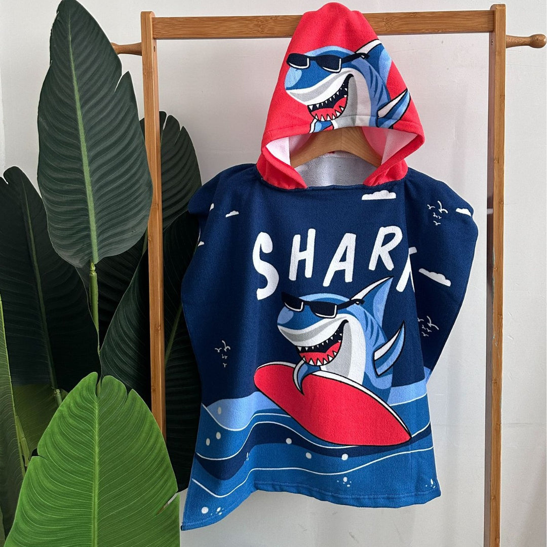 Kids' Shark-Themed Hooded Towel Poncho Kalsten