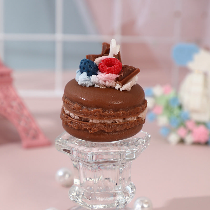 Mini Macaron Sculptural Scented Decorative Candle with Whipped Cream Topper
