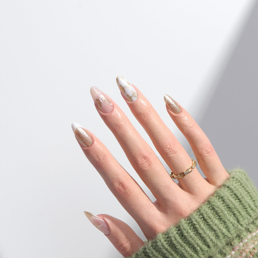 Glamorous Stiletto Press-On Nails with Glitter and Decorative Accents Kalsten