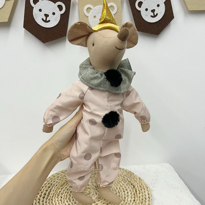 Soft Linen Long Leg Bunny Plush Doll with Embroidered Romper
