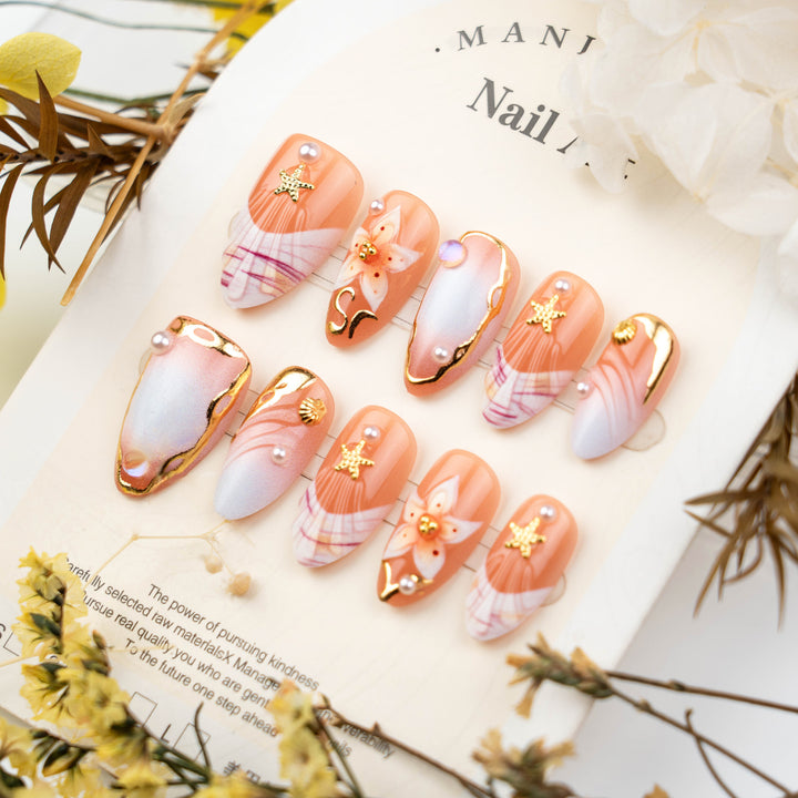 Artificial nail set with delicate flower and glitter decorations Kalsten