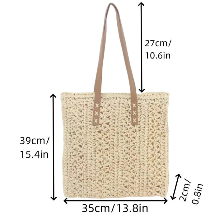 Spacious straw shoulder bag with elegant leather handles Kalsten