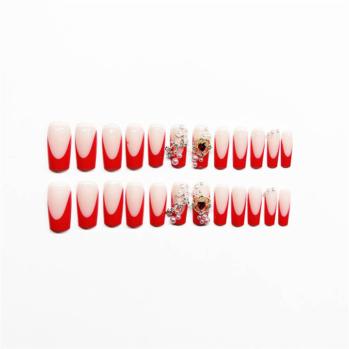 Decorative French Tip Press-On Nails with Pearl Accents Kalsten