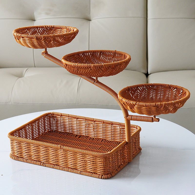 Two-Tiered Woven Fruit Display Stand Kalsten