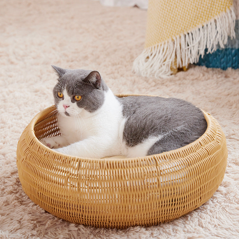 Cat bed with round rattan decoration Kalsten