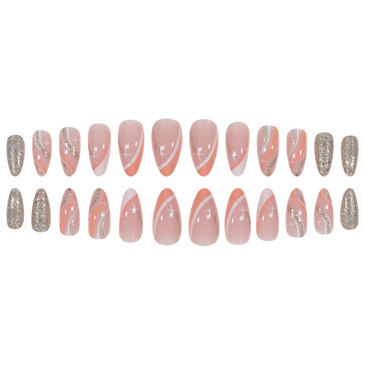 Elegant Stiletto Press-On Nails with Glitter and Artistic Design Kalsten