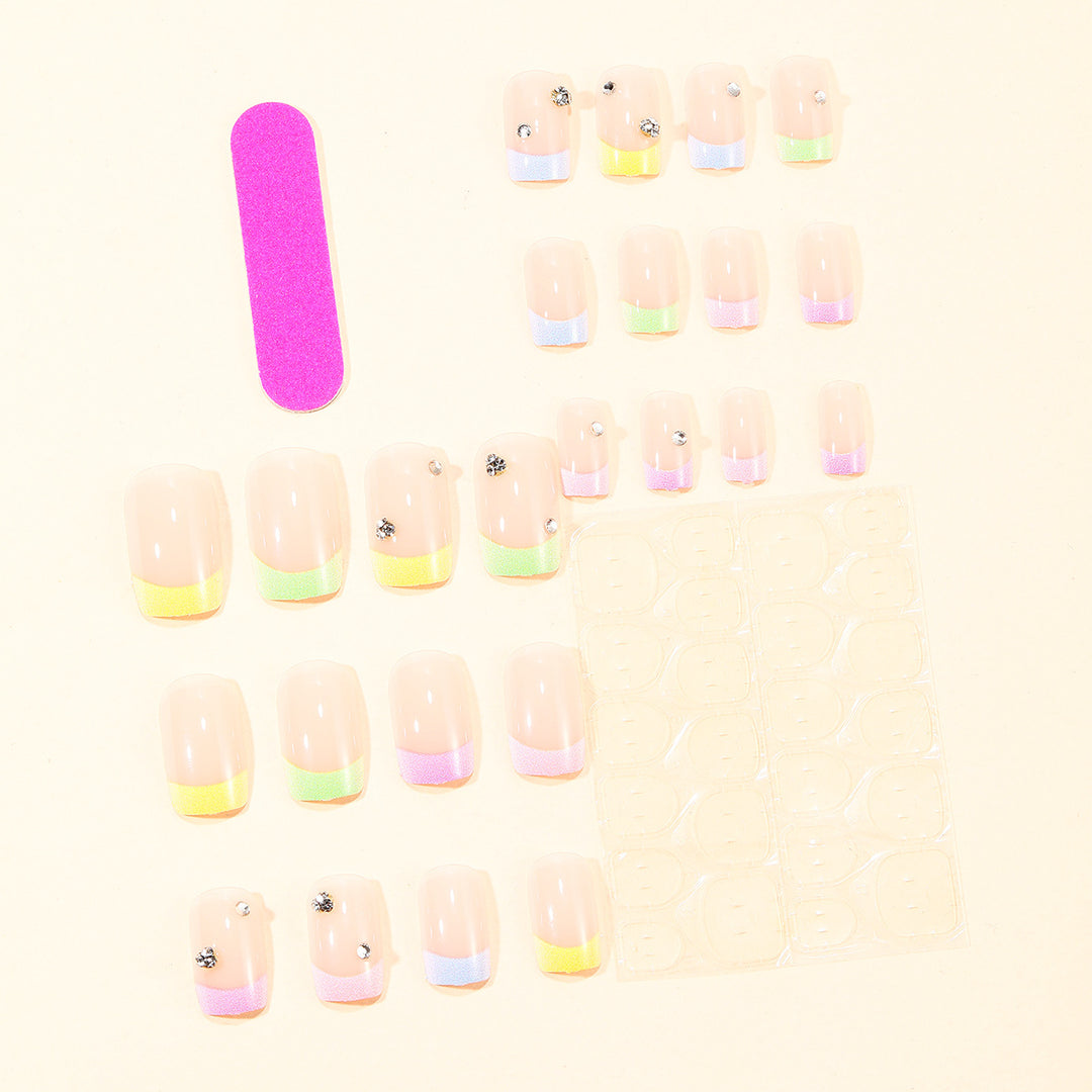 Elegant Pastel Gradient Nail Art Extensions with Rhinestone Accents Kalsten
