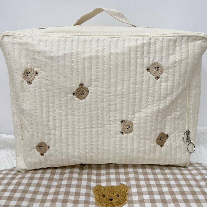 Quilted Portable Baby Mattress Carry Case with Handle and Embroidered Fruit Motif