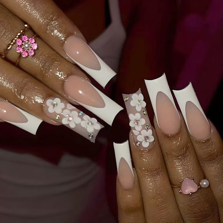 Floral Embellished Stiletto Press-On Nails Kalsten