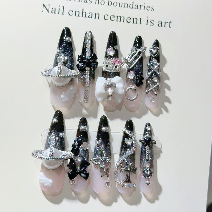 Gothic-Inspired Decorative Press-On Nail Set