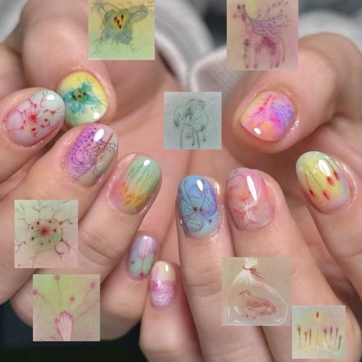Artistic Press-On Nail Set with Geometric Designs Kalsten
