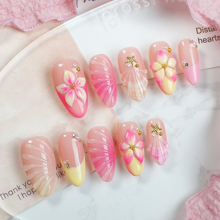Artificial nail set with floral accents and glitter embellishments Kalsten 1789119239