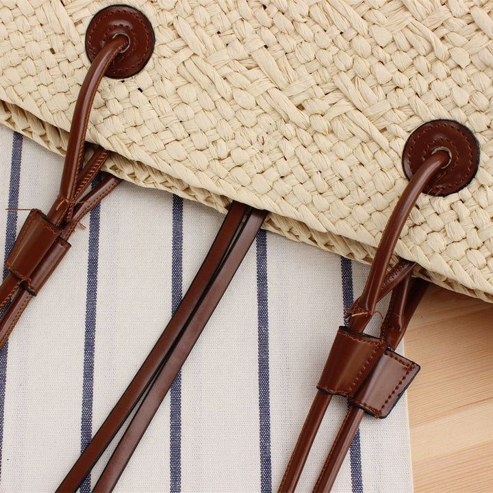 Handmade beach bag with brown leather handles Kalsten