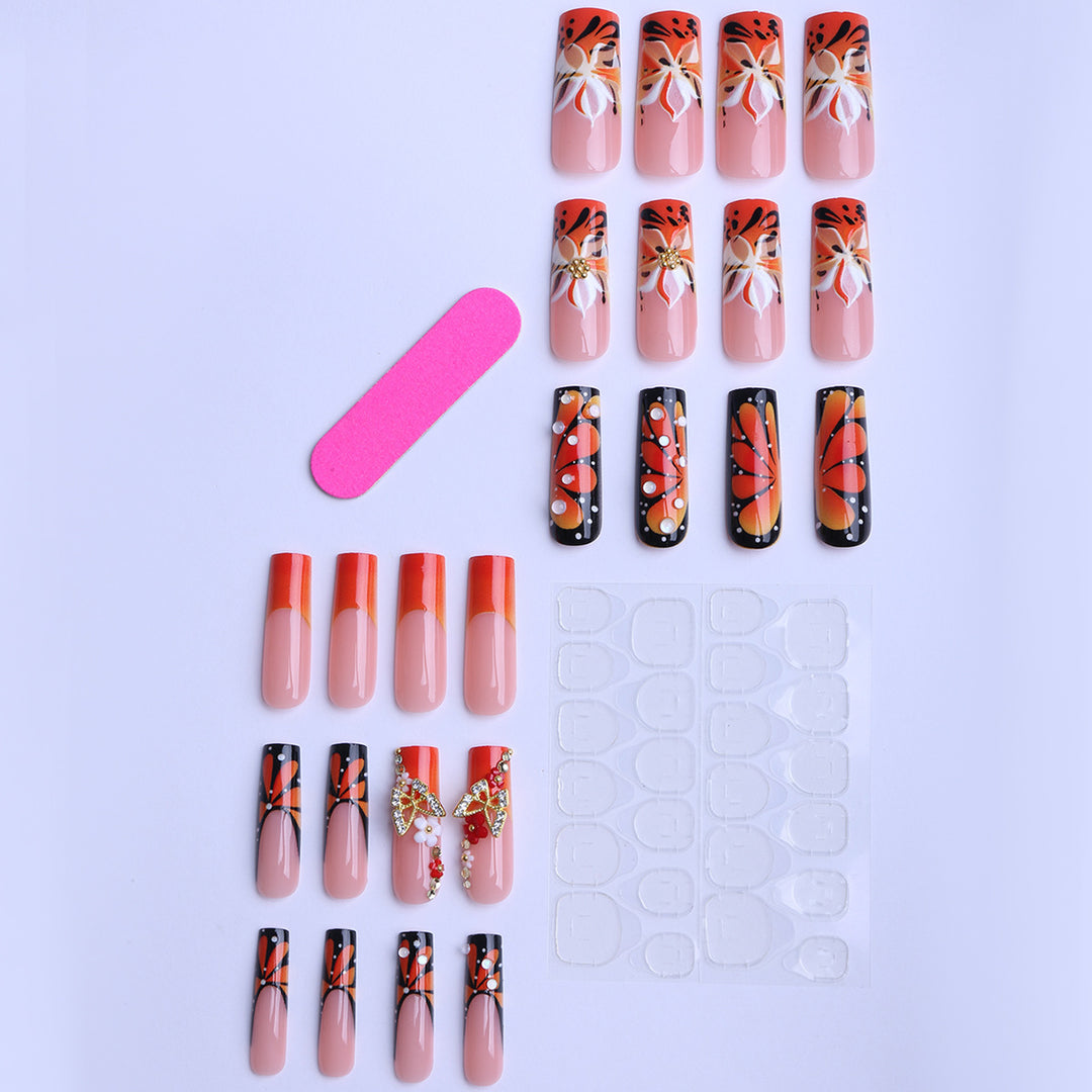 Artificial nail set with elegant floral and glamorous decorations Kalsten