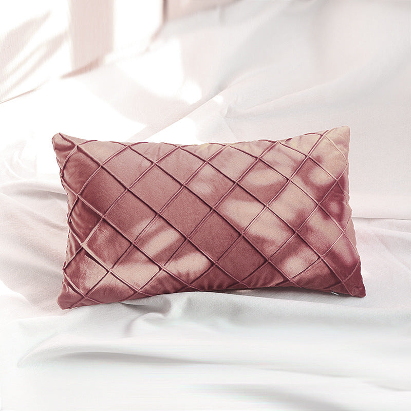Diamond Lattice Tufted Rectangular Lumbar Pillow Cover with Hidden Zipper